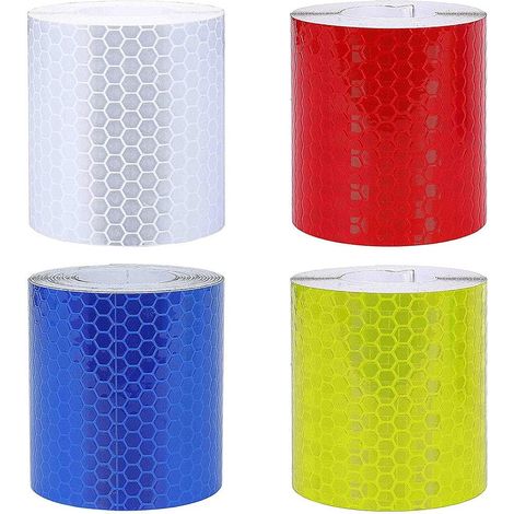 Sollbry 4 Pièces Ruban Réfléchissant, Ruban Auto-Adhésif Réfléchissant, Ruban d'Avertissement pour Véhicules, Ruban Réfléchissant Imperméable Auto-Adhésif Haute Visibilité, pour Véhicules, Vélos (4 Co (1/5)