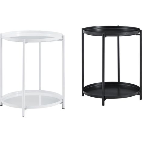 Mesa auxiliar redonda de 2 niveles con estructura metálica, 42 x 52 cm, blanca (1/5)