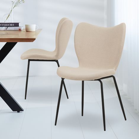 Chaise de salle à manger en tissu bouclé beige Sia - Sans (1/5)
