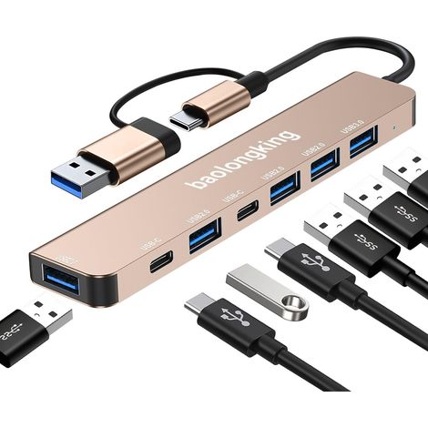 1 adaptateur HUB - Hub USB C avec 2 ports de données USB-C - USB3.0 et 4USB2.0 - Adaptateur multiport USB C portable - Pour tablette, ordinateur portable, PS5/PS4, commutateur, imprimante, (1/5)
