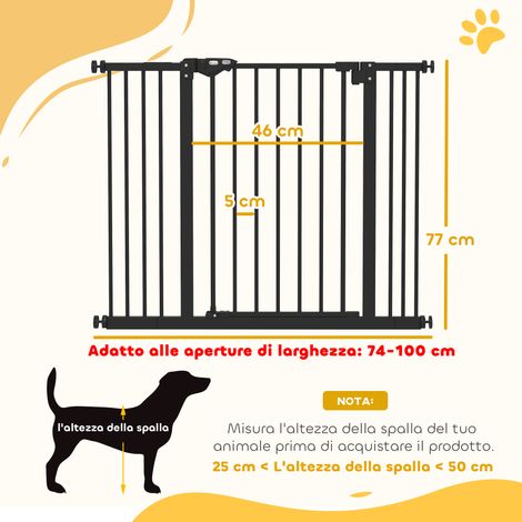 Barrière pour chien (avec conception télescopique à 2 niveaux, largeur réglable jusqu'à 100 cm, fonction de fermeture automatique, noire) (1/5)