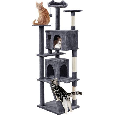 Homevive Árbol Rascador para Gatos con Percas Condominios Torre Escaladora con Postes en Sisal Gris Oscuro (1/5)