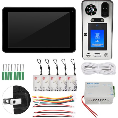 Sonnette vidéo HD 1080P 9 pouces filaire WiFi avec reconnaissance faciale, empreinte digitale, mot de passe, RFID, interphone de porte 100-240V (1/5)
