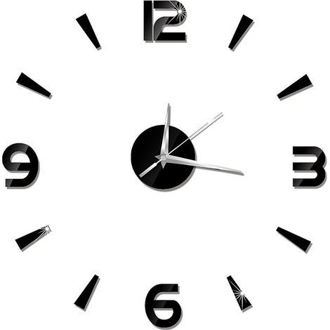 3D Wall Clocks (Black) Large Modern Silent DIY Frameless Wall Clock for Living Room, Home, Office, Bedroom Decoration (1/5)