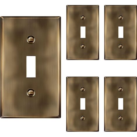 Lot de 5 plaques murales en métal pour interrupteur à bascule, couvercle d'interrupteur en acier inoxydable, résistant à la corrosion, taille standard, 11,4 x 7 cm, 7711-AB-5PCS, laiton (1/5)