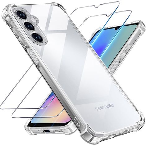 3 en 1 Coque et Verre Trempé pour Samsung Galaxy A05S 5G, [Coussin d'air Intégré] Anti-Jaunissement Souple TPU Bumper Coque Protection pour Samsung a05S, Transparente (1/5)