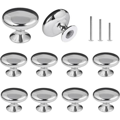 10x Poignées De Commode Chromées Bouton De Porte Meuble De Champignon Rond Pour Cuisine,armoire,placard,tiroir,chambre À Coucher,meubles De Salle De Bains(Dia.30mm/Argent) (1/5)