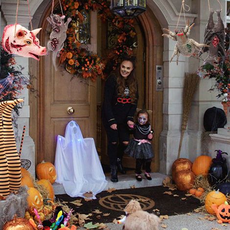 Décorations d'Halloween, accessoires, colliers, farces effrayantes, animaux, décorations de maison hantée, tête de cochon (taille unique) (1/5)