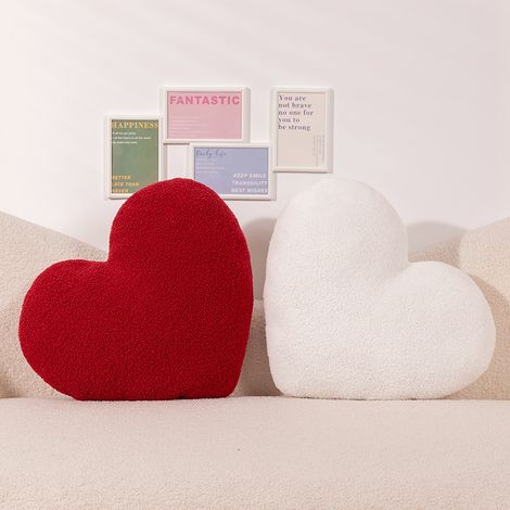 Filiyano-Lot de 2 coussins en forme de cœur - Coussins confortables et élégants, blancs et rouges - 45 x 35 cm, parfaits pour la maison, la chambre ou (1/5)