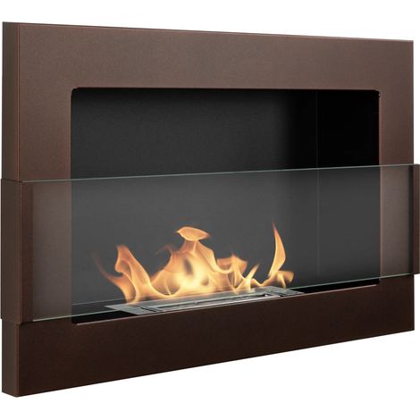 Bioethanol Wandkamin 65 × 40 cm mit Sicherheitsglas, TÜV-Brenner 0,35 l, Braun Struktur matt (1/5)