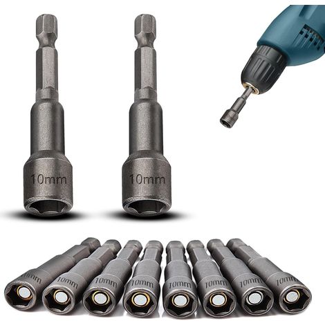 Douille Magnétique - Acero Cr-V - Vástago 1/4 Pulgada - Para Taladro Y Llave de Impacto - 10 Unidades (1/5)