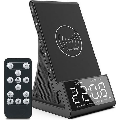 Réveil radio Bluetooth avec charge sans fil 10W, haut-parleur stéréo LED, double alarme avec fonction snooze, son haute qualité (1/5)