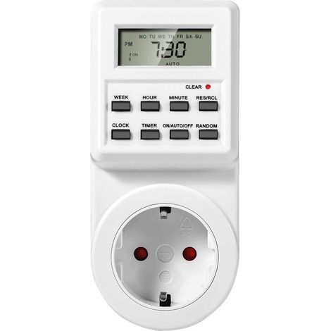 1 Prise minuterie programmable, 24 h/7 j, écran LCD, fonction compte à rebours et cycle répétitif, pour économie d'énergie (1/5)