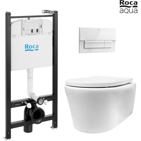 Bastidor empotrado ROCA Active Pack con cisterna y pulsador blanco new, con inodoro suspendido Rimless LIA blanco de AzulBath (1/5)