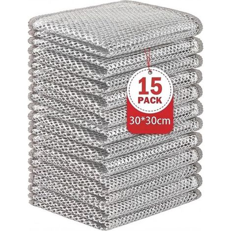 15 paños limpieza multifuncionales doble capa, paño alambre metálico paños multiusos arañazos, paños reutilizables limpieza 25 x 25 cm (1/5)