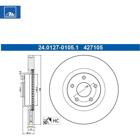 Lot de 2 Disques de frein ATE 24.0127-0105.1 FORD 2196367 2305506 JX61-1125-BEA