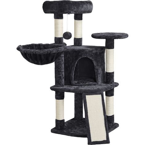 Yaheetech – Arbre à chat en sisal 106 cm – Griffoir tour de jeux avec centre d'activités – Niche, perchoir et accessoires inclus – Noir