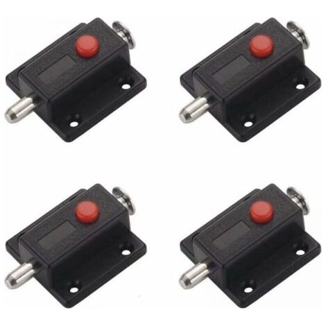 Verrou Targette, loquet glissire de scurit bouton ressort automatique pour armoire, loquets de porte intrieurs et extrieurs fentres, armoires, chambre, salle de bains - 4 pices (Noir) (1/4)