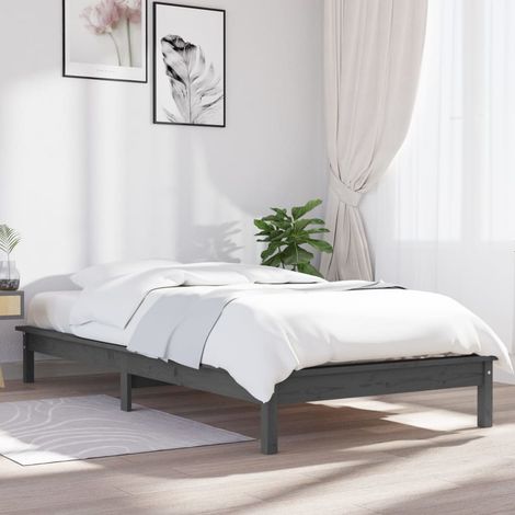 Lit simple pour adulte Cadre de lit - Gris 90x190 cm Bois de pin massif Simple BV578938 - BonneVie (1/5)
