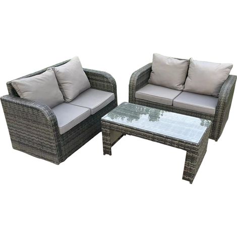 Fimous Gris foncé PE osier rotin ensemble salon de jardin Love canapé 2 personnes ensemble canapé extérieur table basse rectangulaire 4 personnes (1/4)