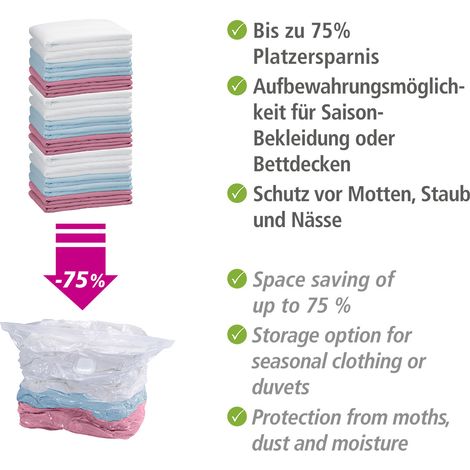 WENKO Set di cubi Vakuum, 4 pezzi - Sacco per custodire sottovuoto, Polietilene, 70 x 100 x 35 cm, Trasparente (1/5)