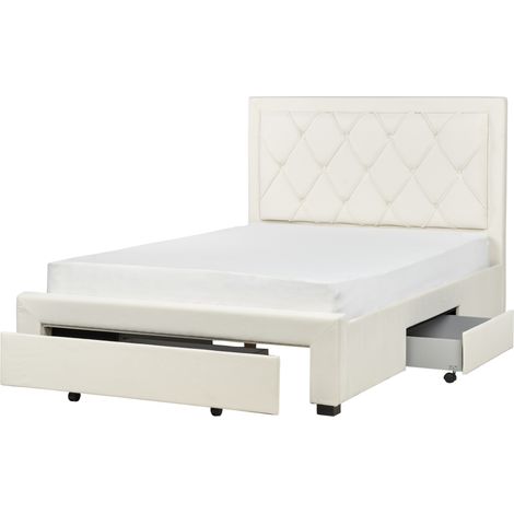 Cama con almacenaje de terciopelo 140 x 200 cm cajones cabecero alto capitoné glamuroso beige claro Lievin