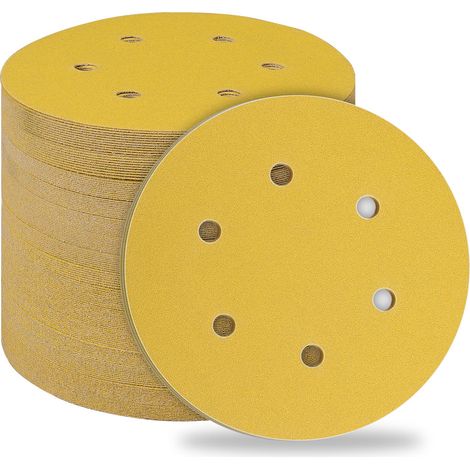 Disques Abrasifs 150mm 50 Pièces, Papier de Verre Ponçage 6 Trous Grain 150, Tampons Ronds pour Ponceuse Excentrique, Poncer Polir Dérouiller
