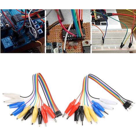 Fil DuPont coloré avec pinces crocodiles, 20 cm, connecteur DuPont mâle/femelle pour composants électroniques DIY. (1/5)