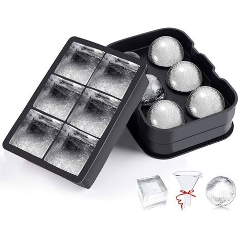 Bac à glaçons, bac à glaçons boule en silicone avec couvercle et grand bac à glaçons carré, réutilisable (1/5)