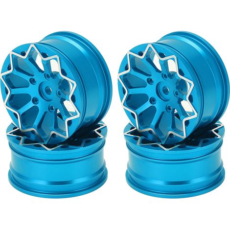 Roues de voiture RC 1:10, jantes universelles en alliage d'aluminium CNC résistant à l'usure et à la pression, moyeu bleu. (1/5)