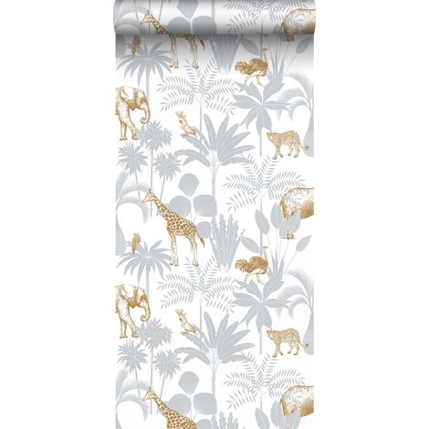 papier peint animaux de la jungle bleu et jaune moutarde - Sanders & Sanders (1/5)
