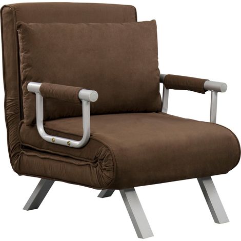 Poltrona Letto Singolo 65x69x80 cm Schienale Reclinabile su 5 Posizioni Marrone (1/5)