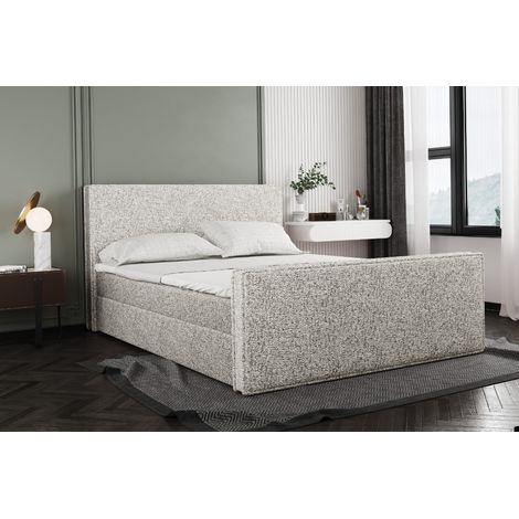 Boxspringbett mit bettkasten und matratze + topper LILA stof Puente Beige+Schwarz 200x200 cm (1/3)