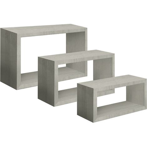 Set di 3 Mensole da Muro, Libreria Sospesa, Libreria Parete, Rovere Grigio Nuovo, 45x27 p15,5 cm, 40x22 p15,5 cm e 35x17 p15,5 cm - Trittico (1/4)