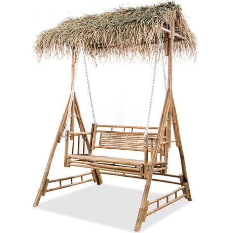 Balancelle de jardin Mobilier de jardin à 2 places - avec feuilles de palmier Bambou 202 cm BV115459 - BonneVie (1/5)