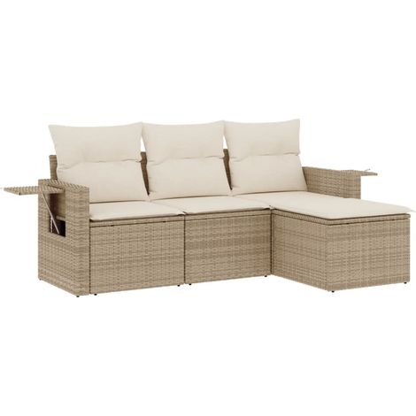 Salon de jardin avec coussins 4 pcs beige résine tressée (1/5)