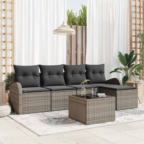 Gartensofa-set 6 pcs Grau Poly-Rattan