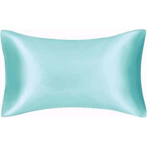 Silky satin pillowcase for hair and face - Set of 2 - Anti-wrinkle - Concealed zipper - 50 x 75 cm (Blue Water)