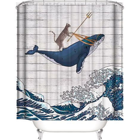 Rideau de douche imperméable avec motif chat – Décoration originale de salle de bain – 180 × 200 cm (1/4)