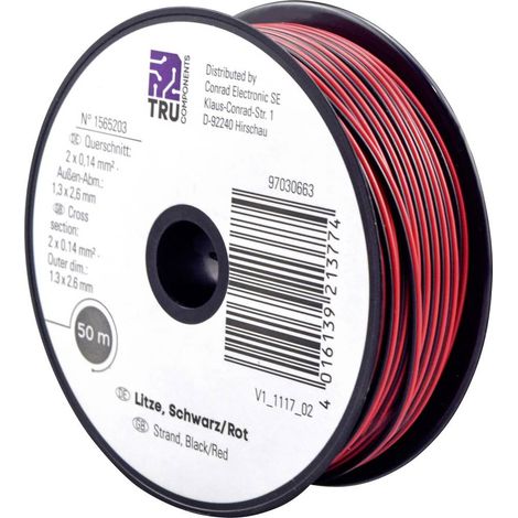 TRU COMPONENTS 1565203 Fil de câblage 2 x 0.14 mm² noir, rouge 50 m (1/3)