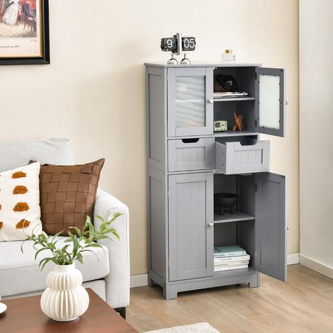 Meuble Salle de Bain 4 Portes 2 Tiroirs Colonne Haute 60x30x128cm Gris CW78967 (1/3)