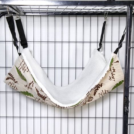 Amaca reversibile per gatti, morbida e traspirante, ideale per gabbie di animali domestici, con cinghie regolabili e ganci in metallo, utilizzabile su entrambi i lati. (1/5)