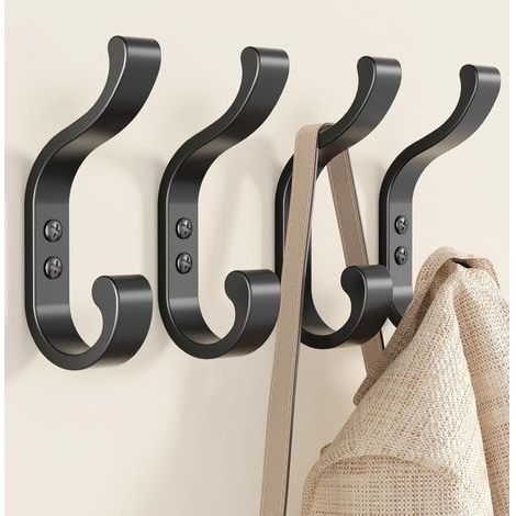 Wall Mounted Coat Hooks - Black Wall Hooks for Hanging Coats, Black Hooks for Hanging Clothes Screw-In for Towels, Clothes, Backpack, Purse, Bag (1/5)