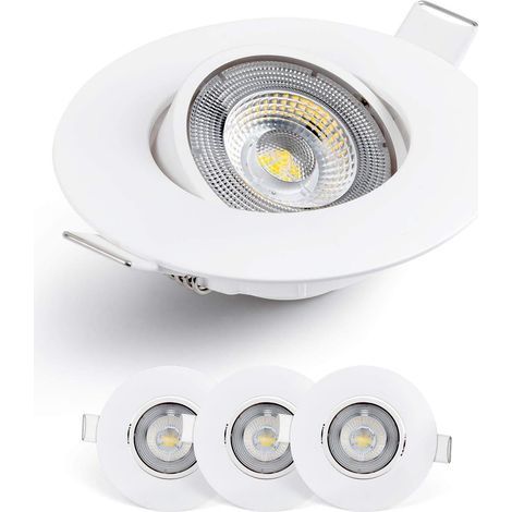 Set of 3 recessed LED spotlights, adjustable 50°, warm white 3000 K, 68 mm diameter, for living room, kitchen, office (1/5)