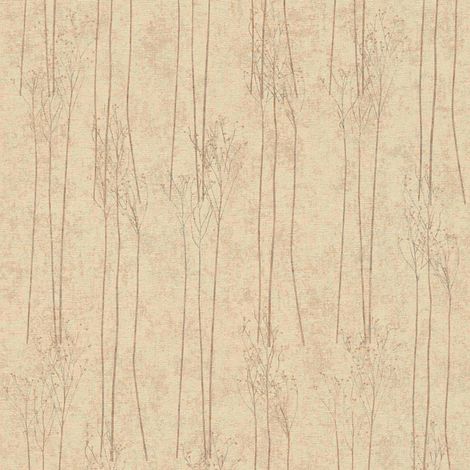 Papier peint floral beige brun Tapisserie à motifs d'herbes en fleurs Papier peint nature style scandinave idéal pour couloir (1/4)