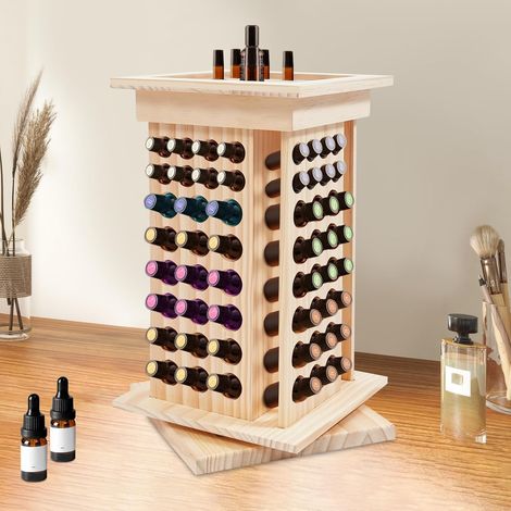 Organisateur d'huiles essentielles rotatif à 360° en bois pour huiles parfumées, 125 trous, support pour vernis à ongles, huiles parfumées, cosmétiques et rouge à lèvres (1/5)