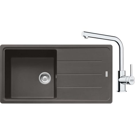 Franke - Conjunto de cocina G264ŠB, fregadero de fragranite BFG 611 + grifo FS 3230.031, piedra gris/cromo 114.0720.164 (1/2)