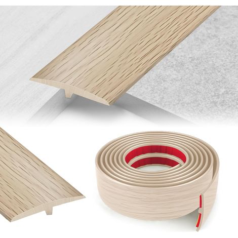 Barre de Seuil Adhesive, 5 CM x 1 M Seuil de Porte Adhesif En Forme de T, Seuil de pour la Jonction Entre Deux Dalles de Sol (Érable) (1/5)
