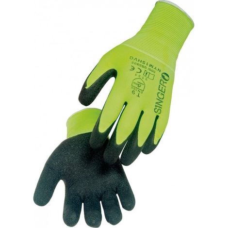 Gant Manutention Enduit Latex SINGER Jaune fluo Taille 9 Support Polyamide poignet élastique Sans Couture (1/2)
