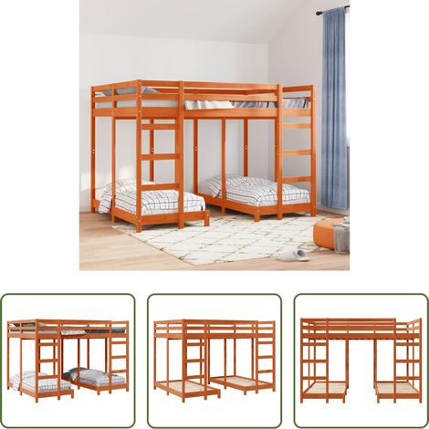 vidaXL Dreifach Etagenbettrahmen Wachsbraun 140 x 200 cm (1/5)